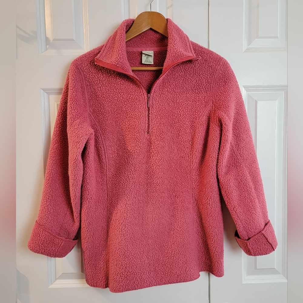 L.L. Bean Sherpa Fleece Pullover Women's Medium 1/4‎ Zip Pink/Coral Long Sleeve